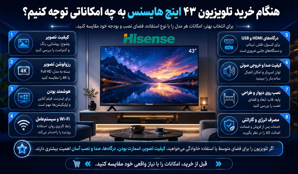 هنگام خرید تلویزیون ۴۳ اینچ هایسنس به چه امکاناتی توجه کنیم